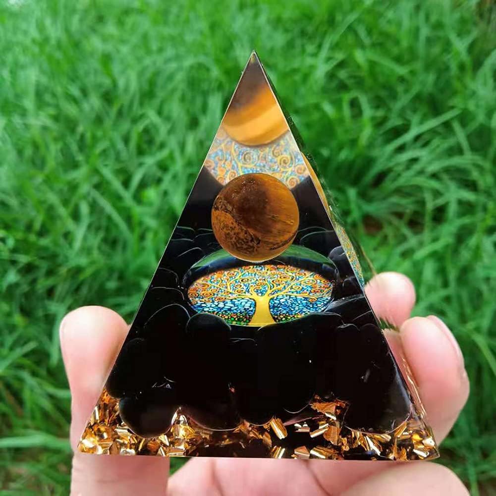 Orgonite Pyramid Sphere Tiger's Eye / Tree of Life / Obsidian