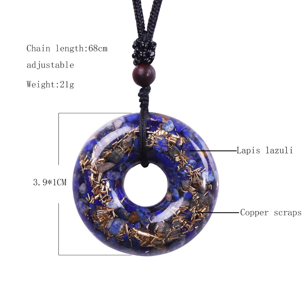 Donut pendant in orgonite and lapis lazuli