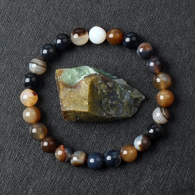 Onyx and striped agate bead bracelet