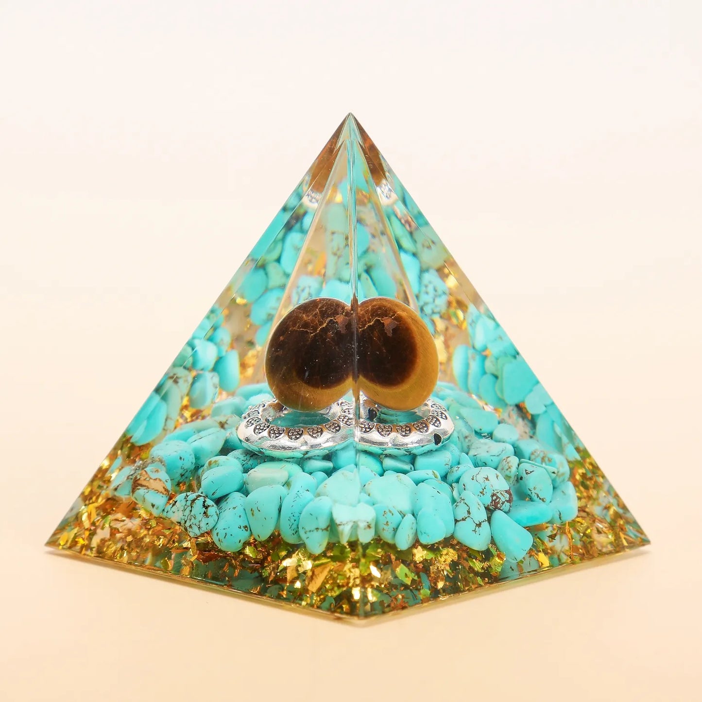 Orgonite Pyramid Sphere Yellow Jasper / Turquoise