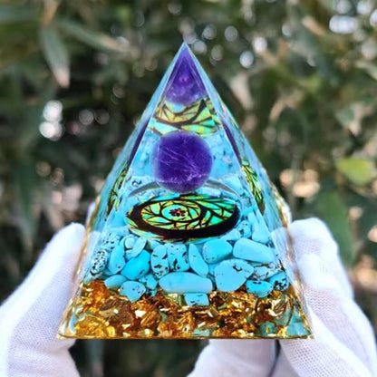 Turquoise / Amethyst Orgonite Pyramid 