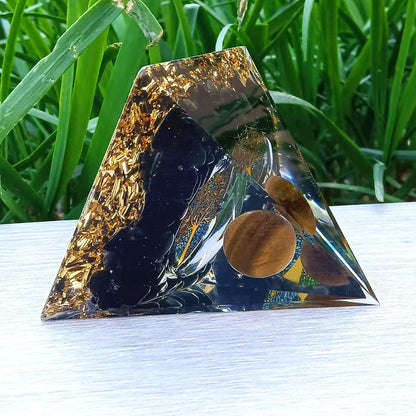 Orgonite Pyramid Sphere Tiger's Eye / Tree of Life / Obsidian 