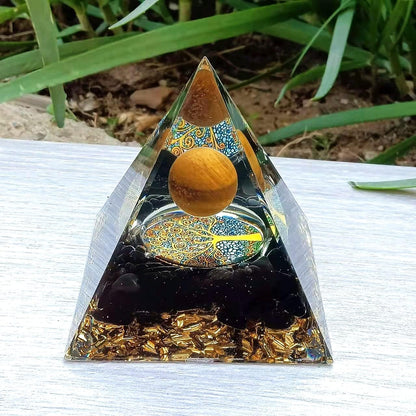 Orgonite Pyramid Sphere Tiger's Eye / Tree of Life / Obsidian 