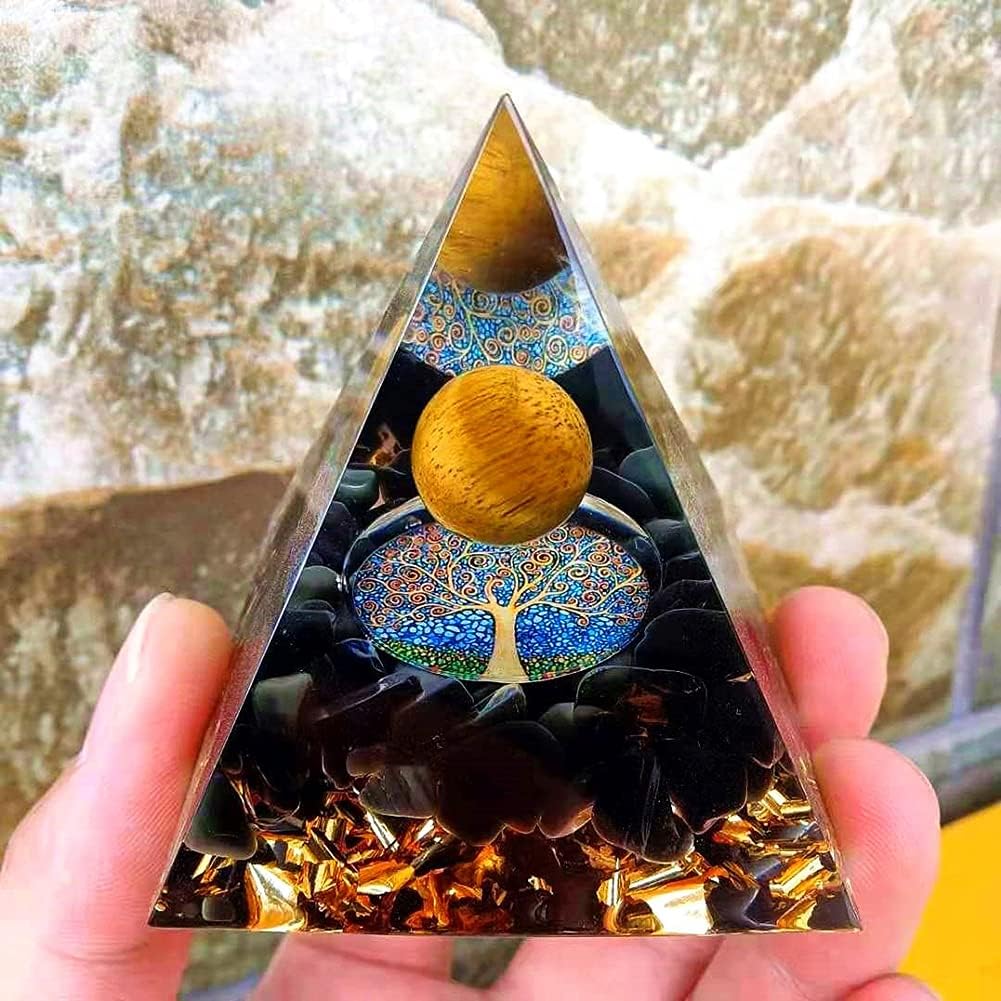 Orgonite Pyramid Sphere Tiger's Eye / Tree of Life / Obsidian 