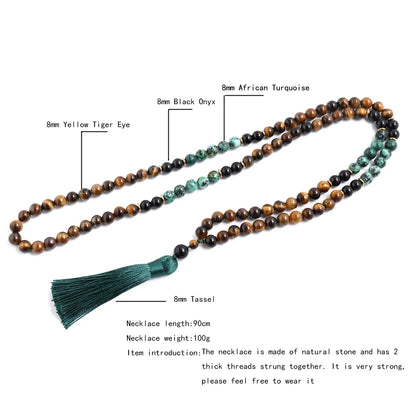 Tiger eye and turquoise tassel necklace 