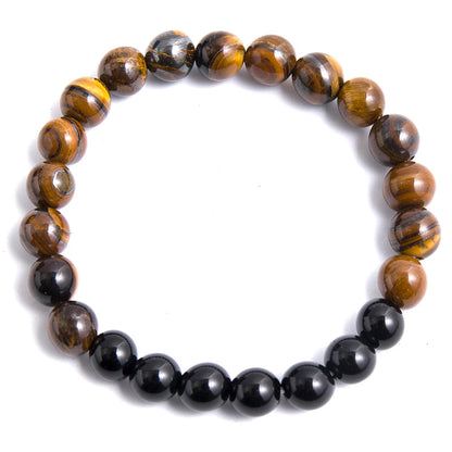 Energy necklace in tiger's eye and black onyx 