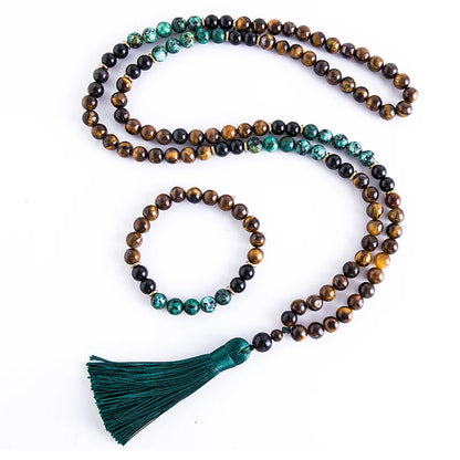 Tiger eye and turquoise tassel necklace 