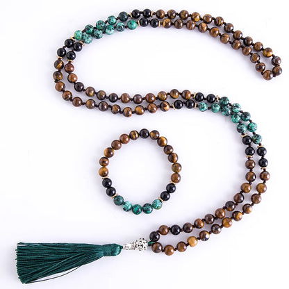Tiger eye and turquoise tassel necklace 