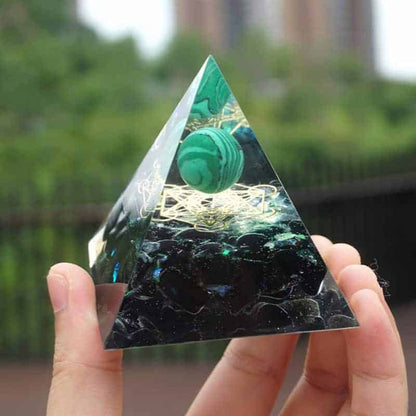 Orgonite Malachite Pyramid with Obsidian Metatron 