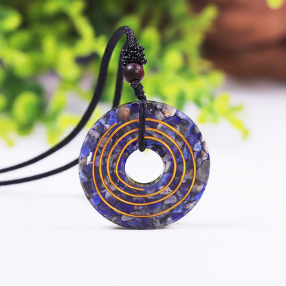 Donut pendant in orgonite and lapis lazuli 