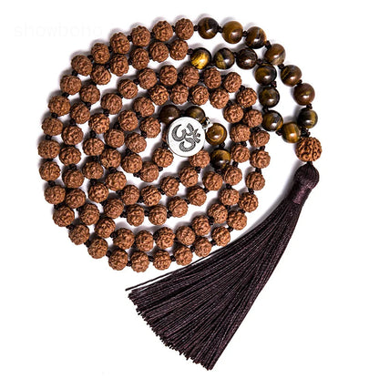 Traditional mala in tiger's eye and Rudraksha 