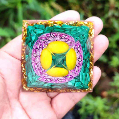 Orgonite Pyramid Citrine Sphere / Malachite / Violet Lotus 