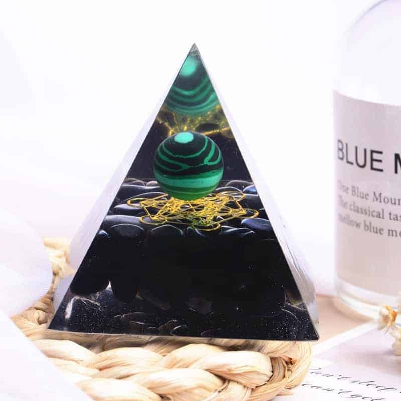 Orgonite Malachite Pyramid with Obsidian Metatron 