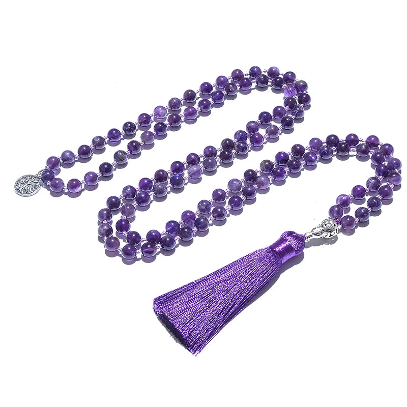 Mala necklace in natural amethyst 
