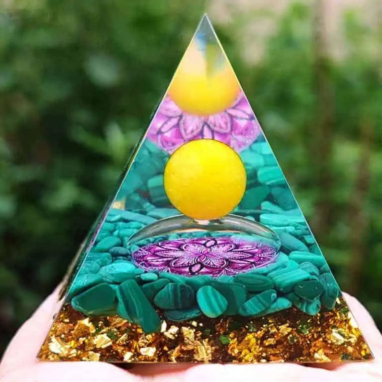 Orgonite Pyramid Citrine Sphere / Malachite / Violet Lotus 