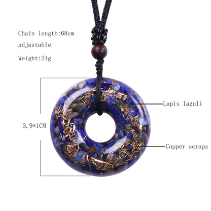 Donut pendant in orgonite and lapis lazuli 