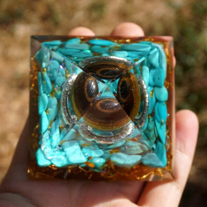 Orgonite Pyramid Sphere Yellow Jasper / Turquoise 