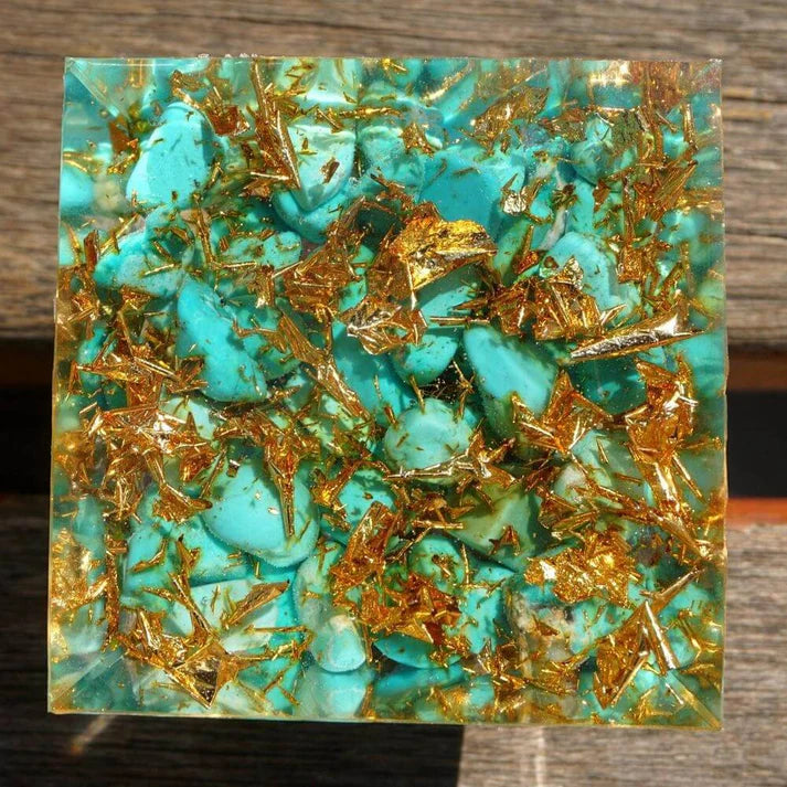 Orgonite Pyramid Sphere Yellow Jasper / Turquoise 