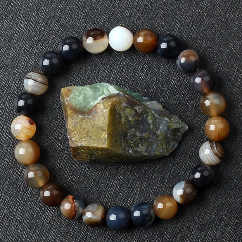 Onyx and striped agate bead bracelet 