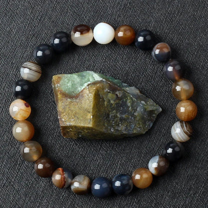 Onyx and striped agate bead bracelet 
