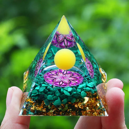 Orgonite Pyramid Citrine Sphere / Malachite / Violet Lotus 