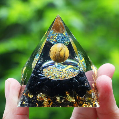 Orgonite Pyramid Sphere Tiger's Eye / Tree of Life / Obsidian 