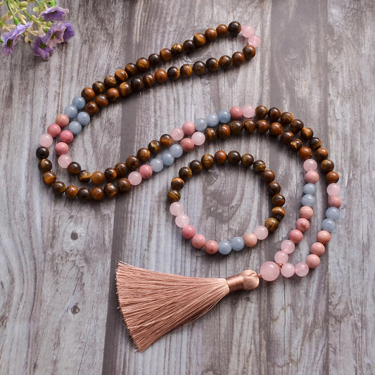 Energy necklace in aquamarine and quartz 