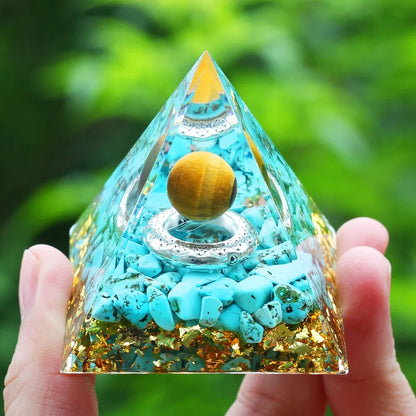 Orgonite Pyramid Sphere Yellow Jasper / Turquoise 