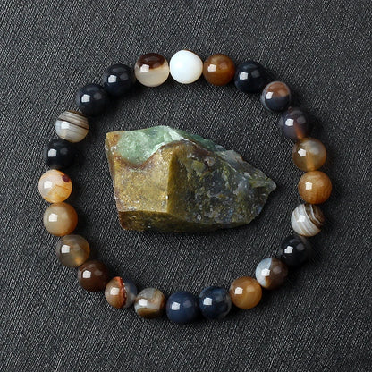 Onyx and striped agate bead bracelet 