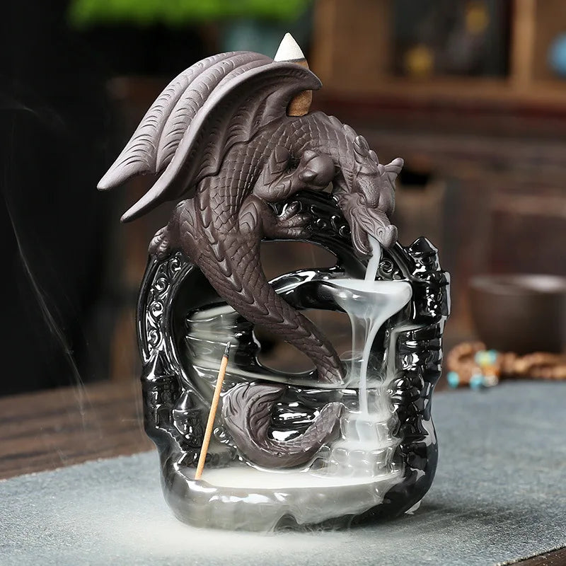 Ceramic dragon backflow incense burner 