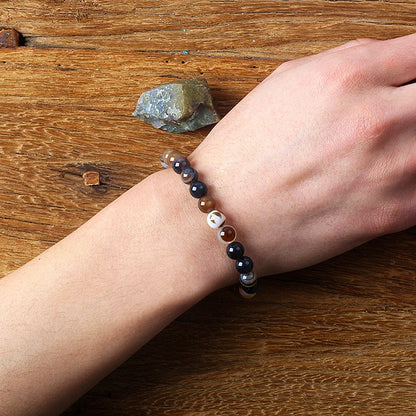 Onyx and striped agate bead bracelet 