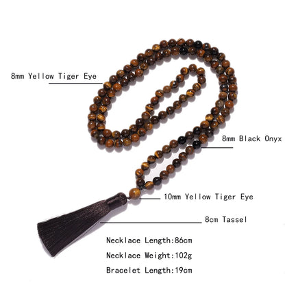 Energy necklace in tiger's eye and black onyx 