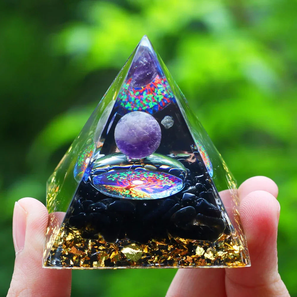 Orgonite Pyramid Amethyst Sphere on Tree of Life 