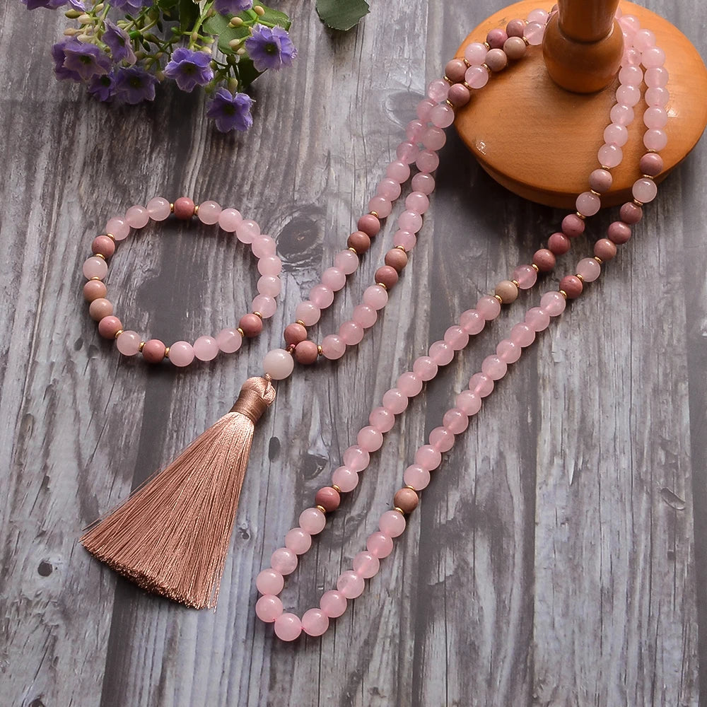 Collier et bracelet en quartz rose
