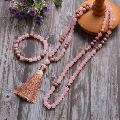 Collier et bracelet en quartz rose