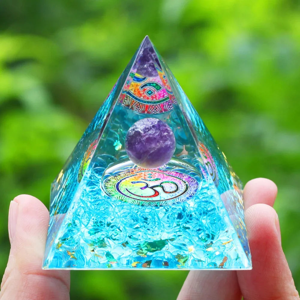 Amethyst Orgonite Pyramid OHM 