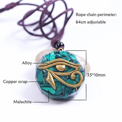 Symbolic pendant in malachite and orgone 