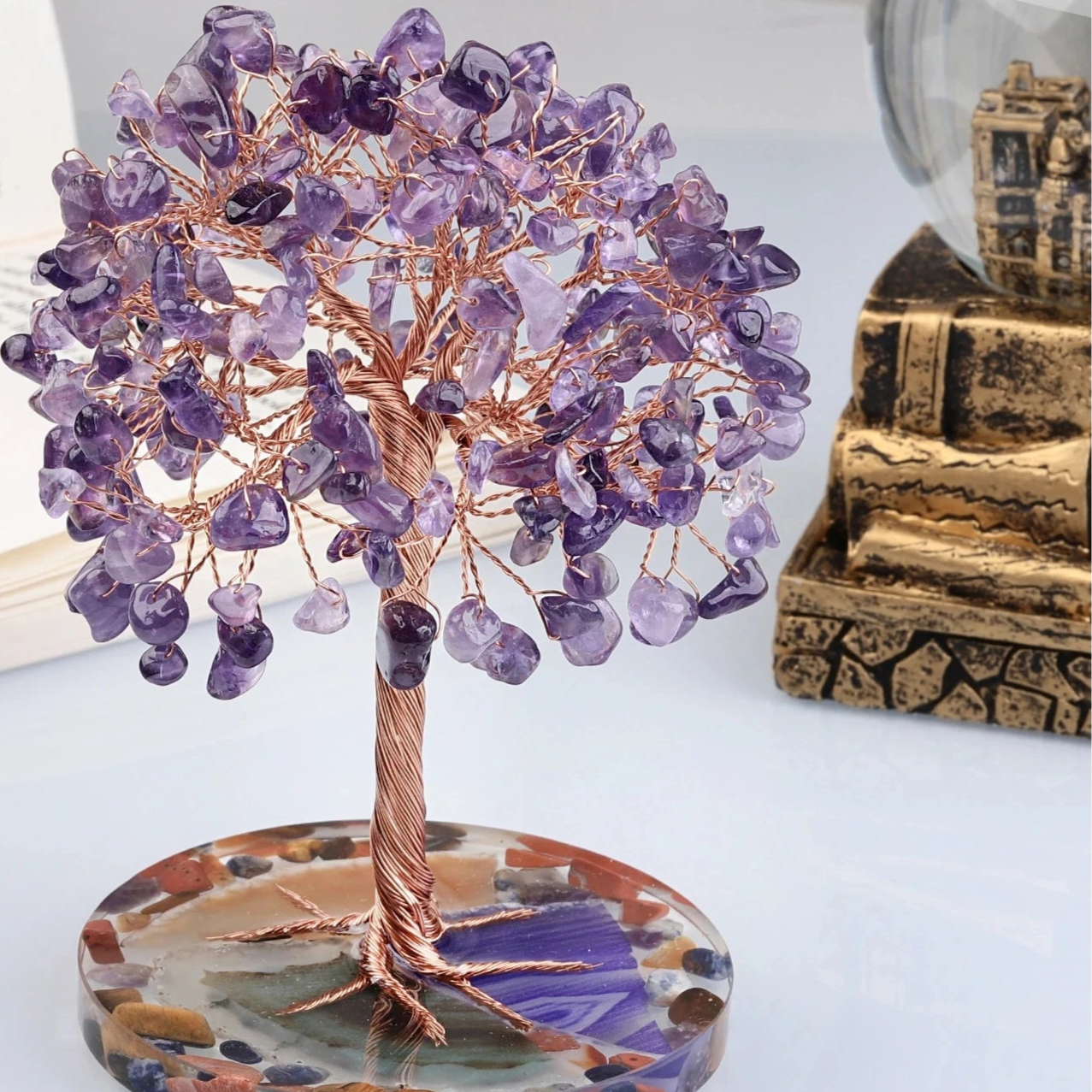Mini crystal and agate money tree - Zishu 