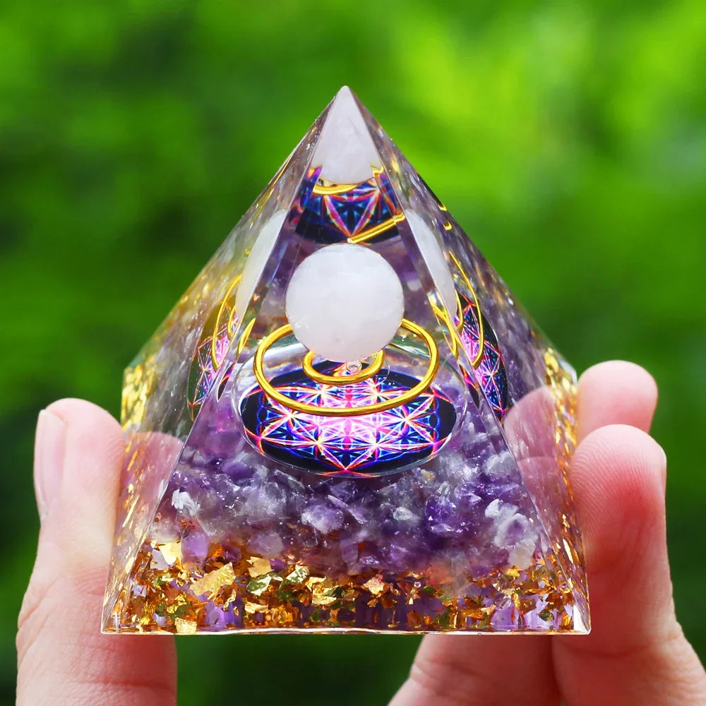 Orgonite Pyramid Sphere Moonstone / Amethyst 