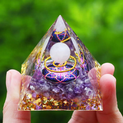 Orgonite Pyramid Sphere Moonstone / Amethyst 