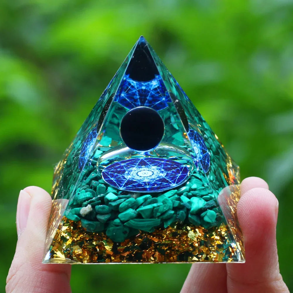 Orgonite Pyramid Black Obsidian and Malachite 