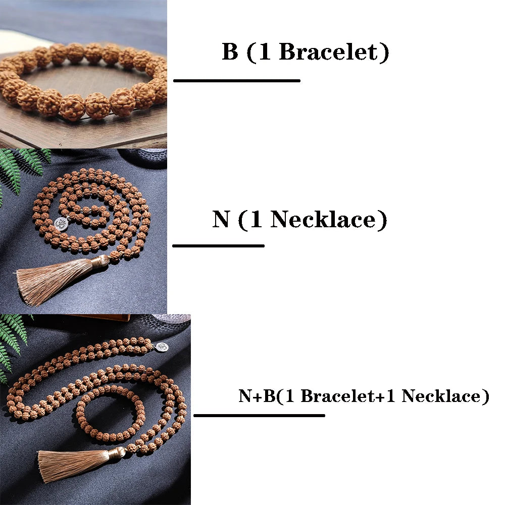 Bracelet and necklace in Rudraksha seeds 