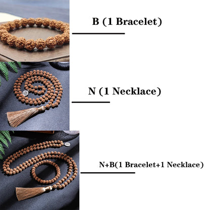 Bracelet and necklace in Rudraksha seeds 