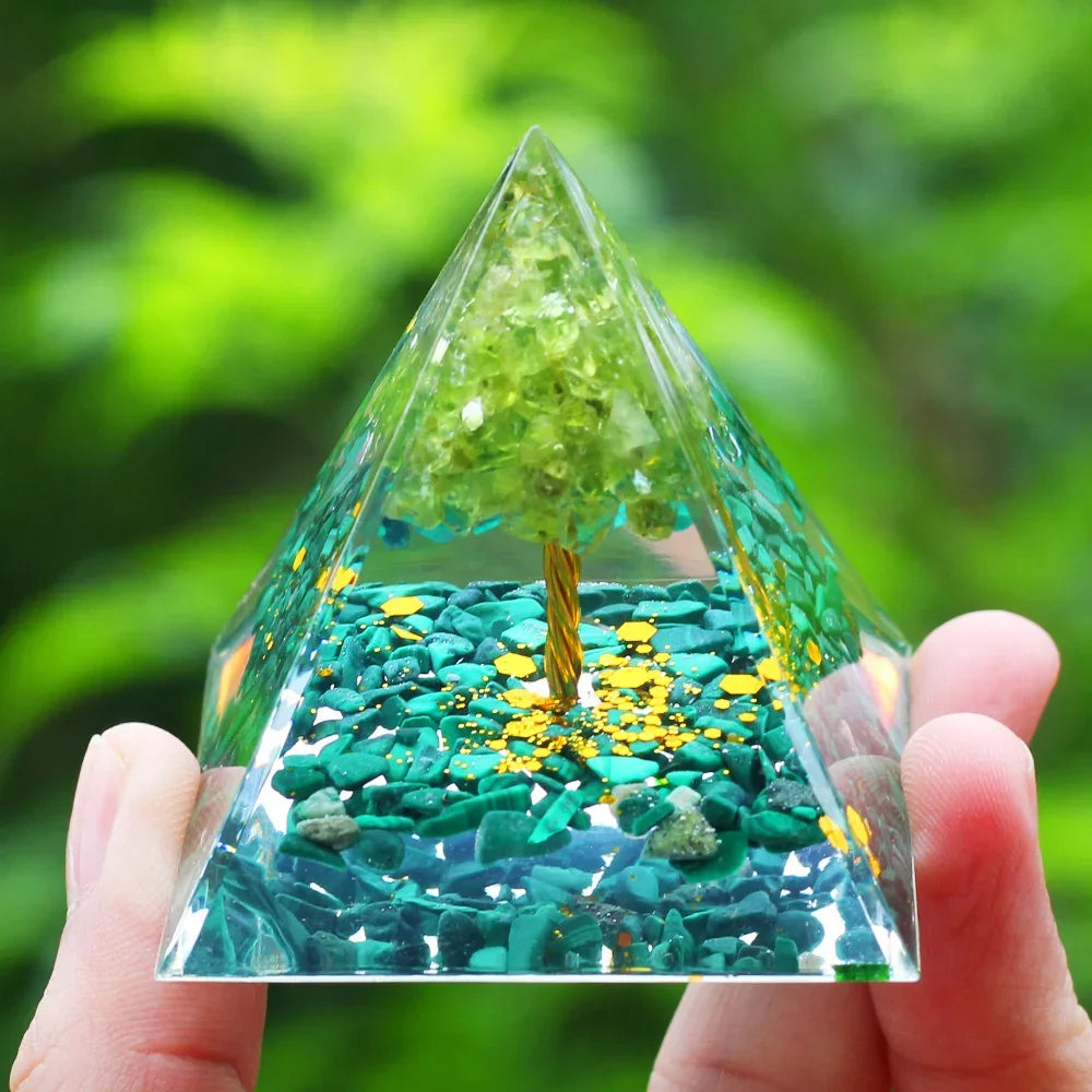 Orgonite Pyramid Tree of Life Green Fluorite / Turquoise 