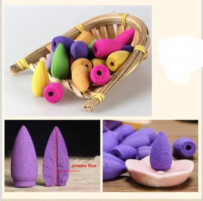 Natural backflow incense with floral scents 