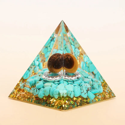 Orgonite Pyramid Sphere Yellow Jasper / Turquoise 