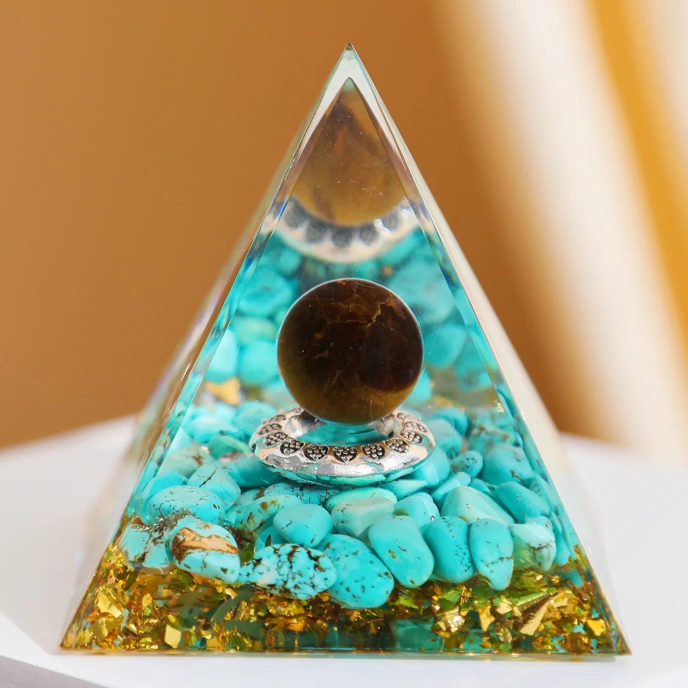 Orgonite Pyramid Sphere Yellow Jasper / Turquoise 