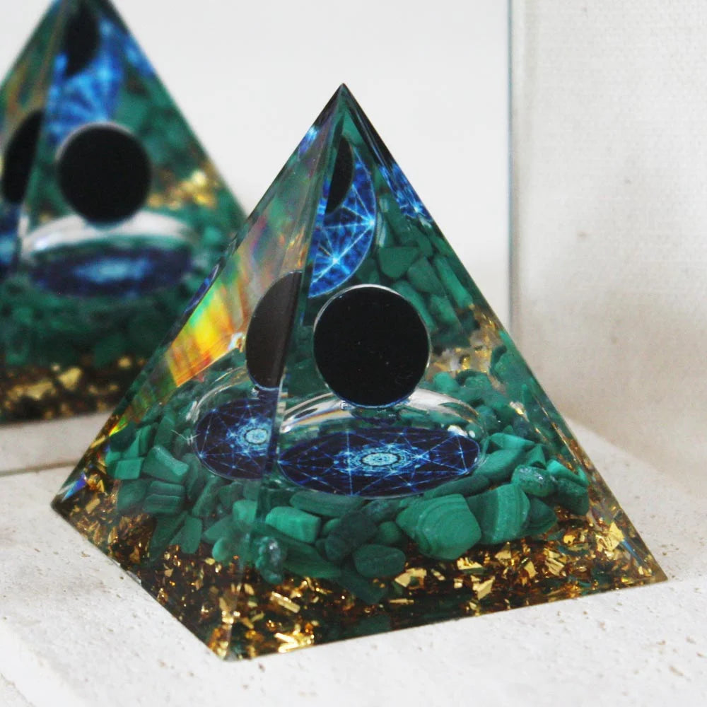 Orgonite Pyramid Black Obsidian and Malachite 