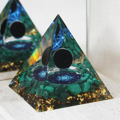 Orgonite Pyramid Black Obsidian and Malachite 