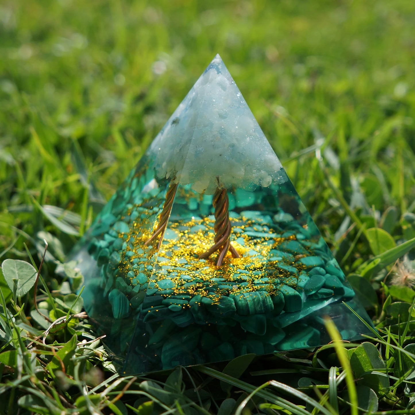 Orgonite Pyramid Tree of Life Green Fluorite / Turquoise 